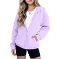 thumbnail image 3 of Resicozy Girls Zip-up Hoodie Light Jackets with Pockets, Long Sleeve Sweatshirt for Kids, Fashion Casual Youth Fall Clothes 2-13 Years Light Purple 120, 3 of 9