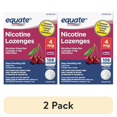 (2 pack) Equate Nicotine Lozenge, 4 mg (Nicotine), Cherry Flavor, 108 Count, Compare to Nicorette® Lozenge Active Ingredient