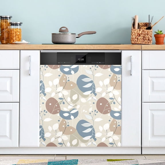 Haosy Dishwasher Magnet Cover Magnetic Fridge Door Cover Home Kitchen Decor Elegant Leaves and Dots 23"x 26"