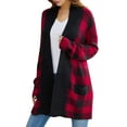 thumbnail image 4 of ZXSXSY Women Plaid Printed Open Front Pockets Long Sleeve Winter Sweater Cardigan, 4 of 8