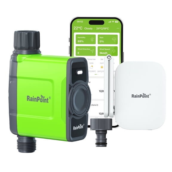 RainPoint Wi-Fi 1-Zone Sprinkler Timer with Hub, Outdoor Sprinkler Controller System with APP Remote Control, Smart Water Hose Timer for Garden Yard