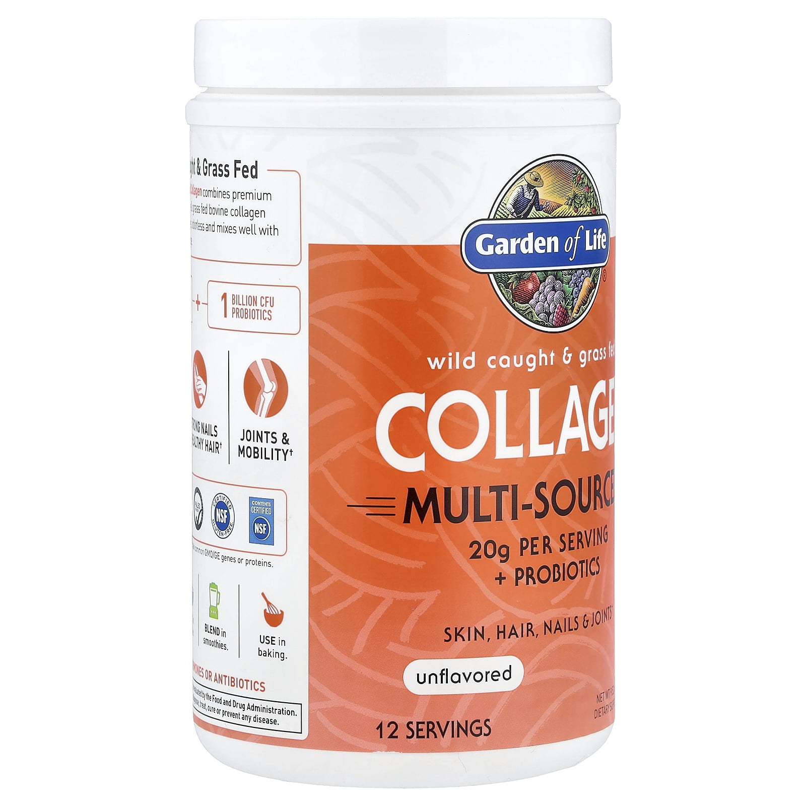 Garden of Life Wild Caught & Grass Fed Collagen, Multi-Sourced, Unflavored, 9.52 oz (270 g)