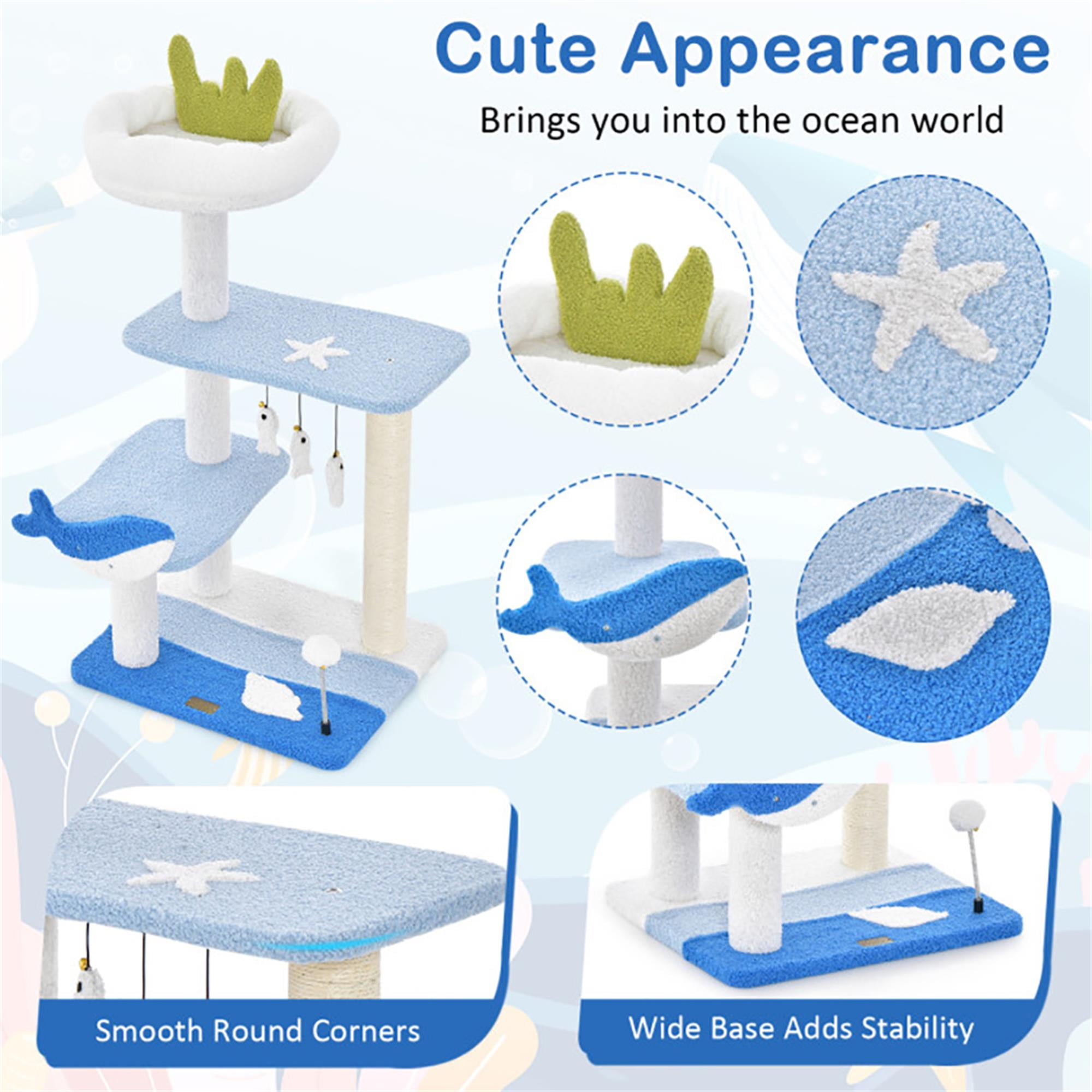 Kadyn 34" Cat Tree with Scratching Posts, Cat Tower with Padded Plush Perch, Multi-Platform for Jump, Blue