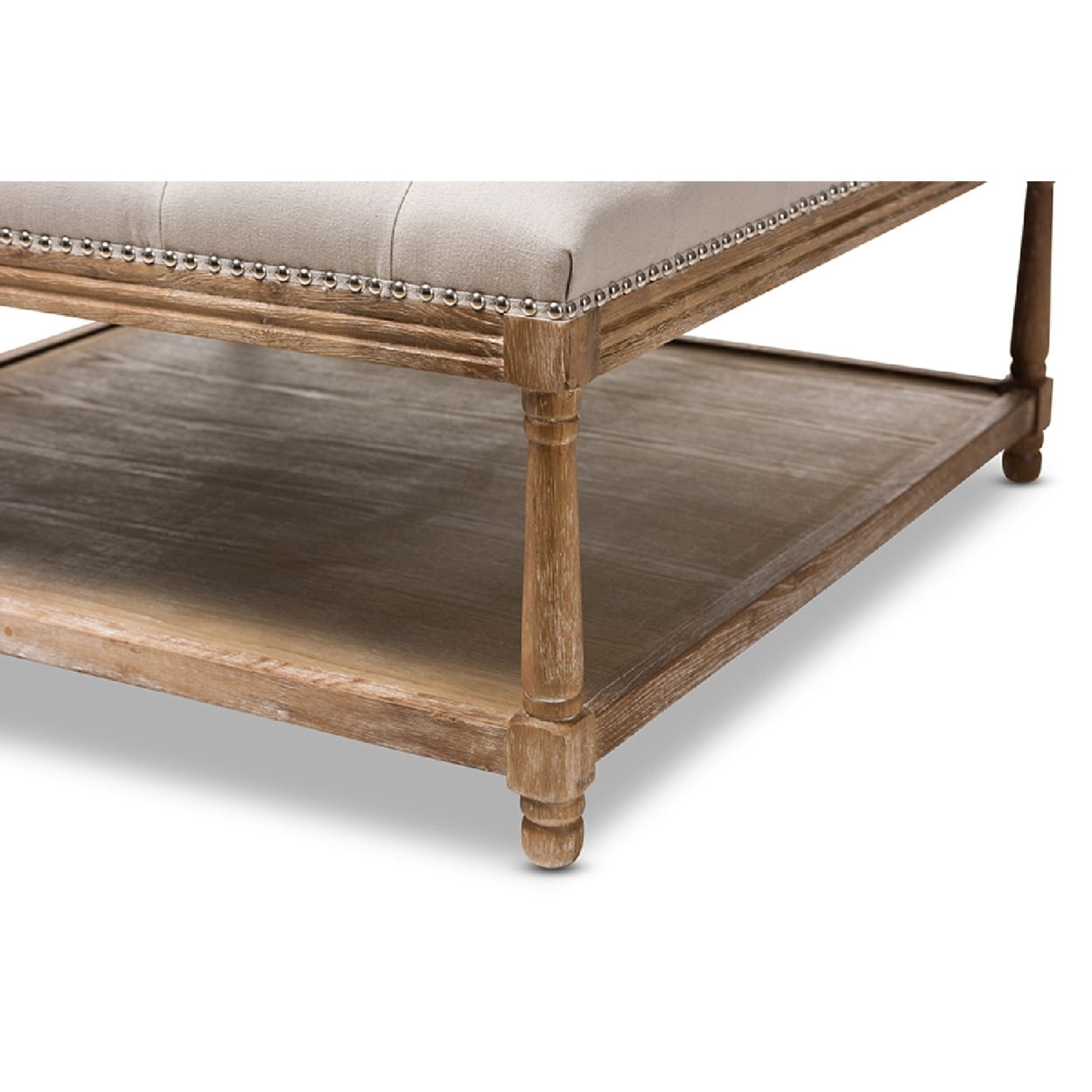 Baxton Studio Carlotta Oak Beige Linen Square Coffee Table Ottoman