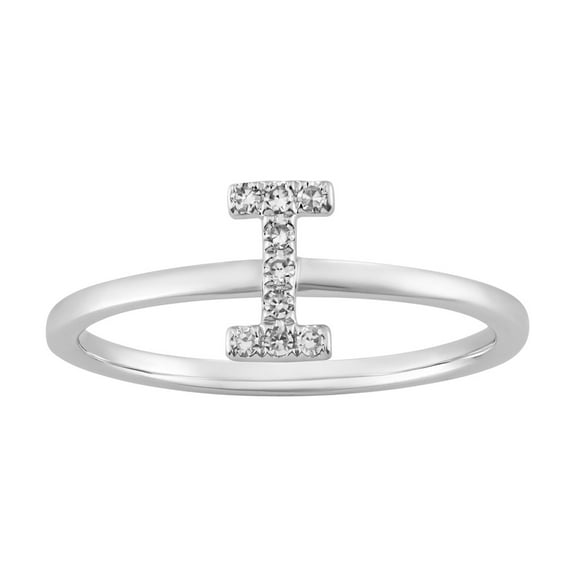10K White Gold Diamond I Initial Band Ring (1/10 cttw, I-J Color, I2-I3 Clarity) Size 8