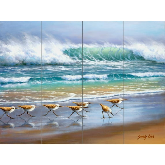 Tile Mural Kitchen Backsplash - Piper Wave-SK - by Sung Kim