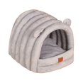 thumbnail image 4 of Cueva con capucha Cama para gatos Tienda para perros Parte inferior antideslizante Cojín autocalentable Casa de mascotas cálida decorativa para dormir gris azul Sunnimix gato de cama, 4 of 8