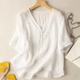 thumbnail image 2 of Yuncity Women Tees Short Sleeve V Neck Solid Color Plus Size Loose Summer Casual Breathable Outdoor Daily Wear Women's T-Shirts Size L White, 2 of 3