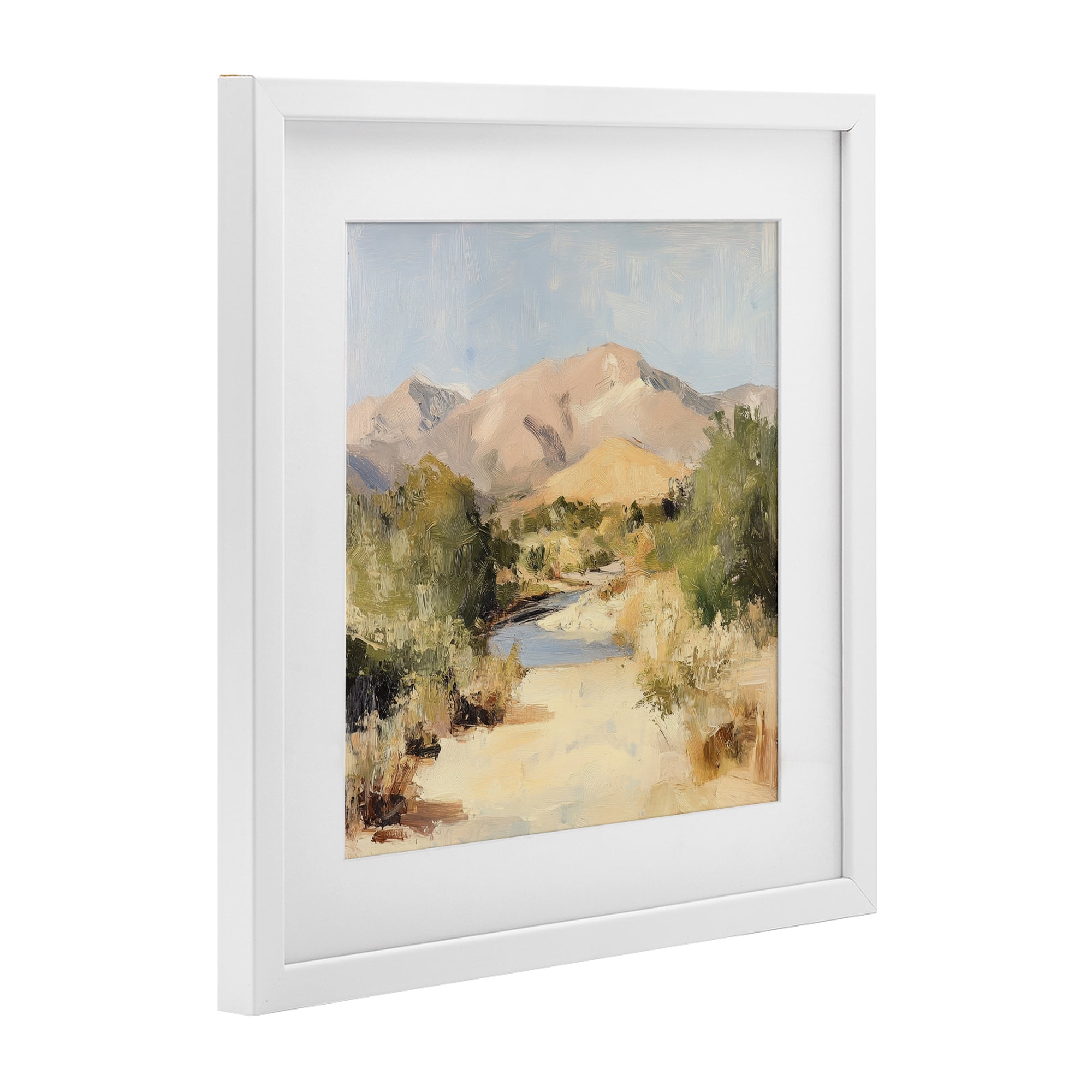 Stupell Industries Beige Desert Mountain Stream White Framed Print Under Glass, design by Petal Prints Design