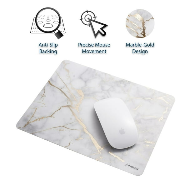 Insten Laptop Mouse Pad Ultra Thin Reflective Non Slip Marble Mouse Pad Mat for Laptop Computer Desk - White/Gold