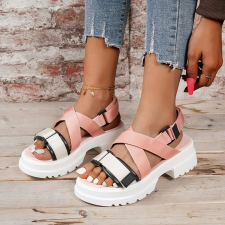 

Sandals Ladies Fashion Summer Colorblock Cloth Open Toe Sports Casual Platform Sandals