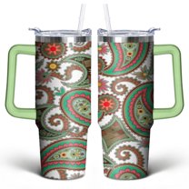 Paisley Design30 Oz Tumbler with Handle Lid and Straw, Stainless Steel Double Walled Vacuum Insulated Cup, Cute Anniversary Wedding Birthday Gifts Tumbler for Women Men Friends Outdoor Indoor