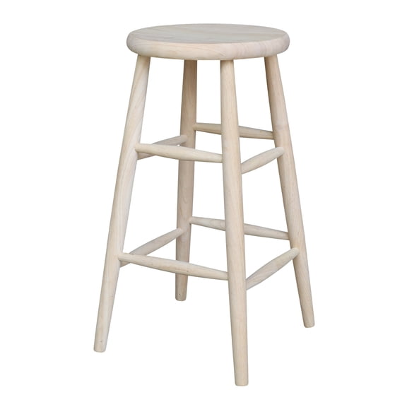 Wood Bar Stool 30 Inch - Solid Parawood Scooped Seat - Natural Finish