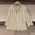 thumbnail image 2 of Lixiuxyad Short Cardigan Women's Summer Long Sleeve Cardigan Hollow Out Crochet Knit Floral Cover Up Open Front Scalloped Mesh Beach Coat, 2 of 4