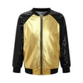 thumbnail image 5 of IEFIEL Girls Shiny Metallic Jacket Outerwear Long Sleeve Sequins Coat Hip Hop Street Dance Costume Gold 12, 5 of 7