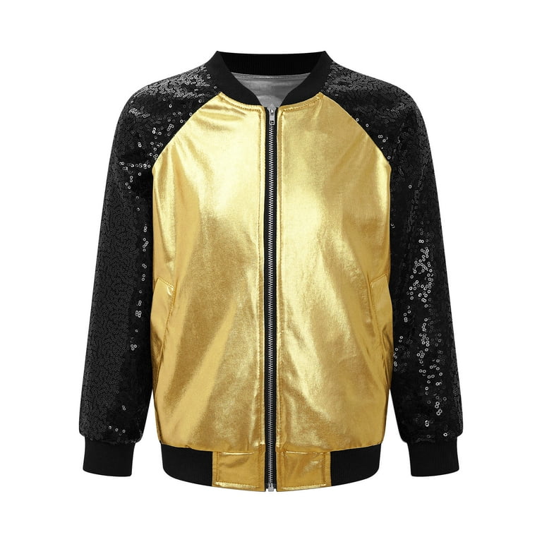 IEFIEL Girls Shiny Metallic Jacket Outerwear Long Sleeve