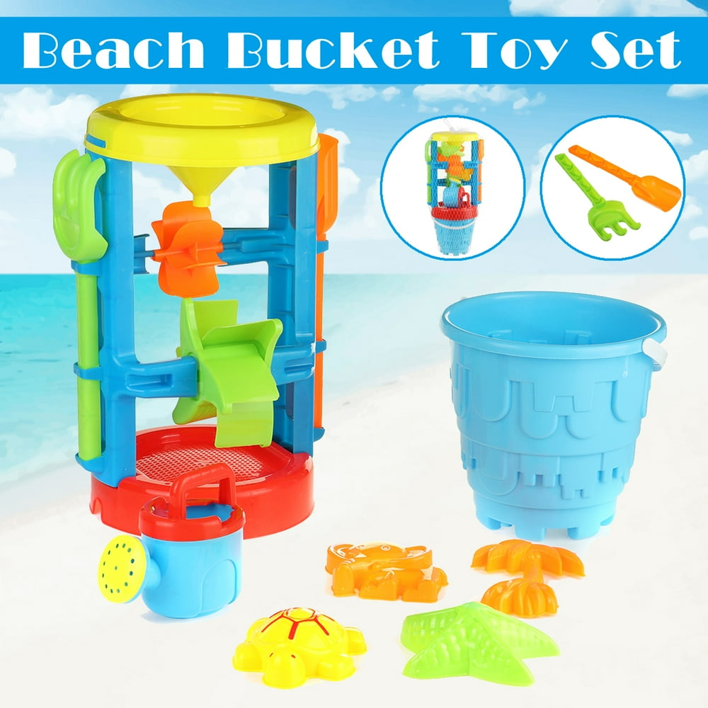 9Pieces Kids Beach Bucket Toys Play Sand and Water Mill Play Set