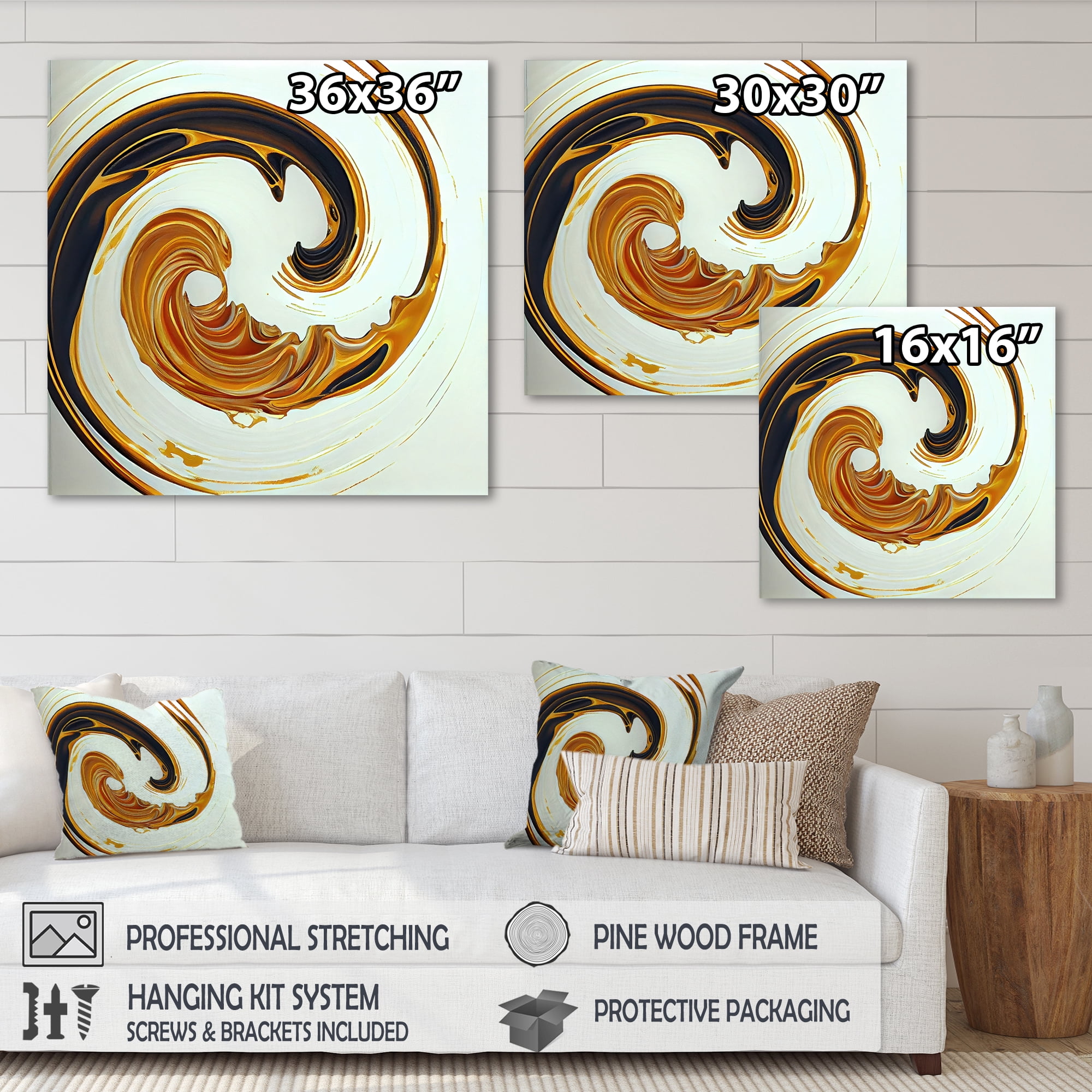 Designart White And Gold Bold Movement II Canvas Wall Art