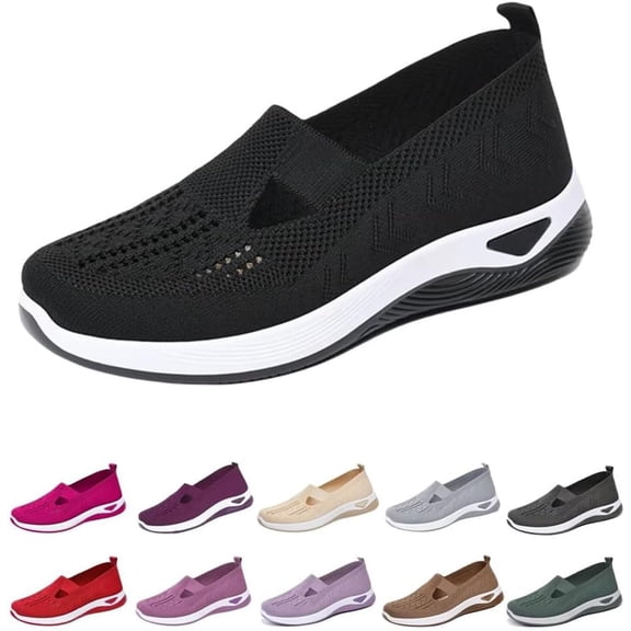 Uelaod Womens Lightweight Slip On Sneakers Breathable Knit Mesh Walking Shoes Comfortable Air Cushion Casual Loafers for Nursing Work