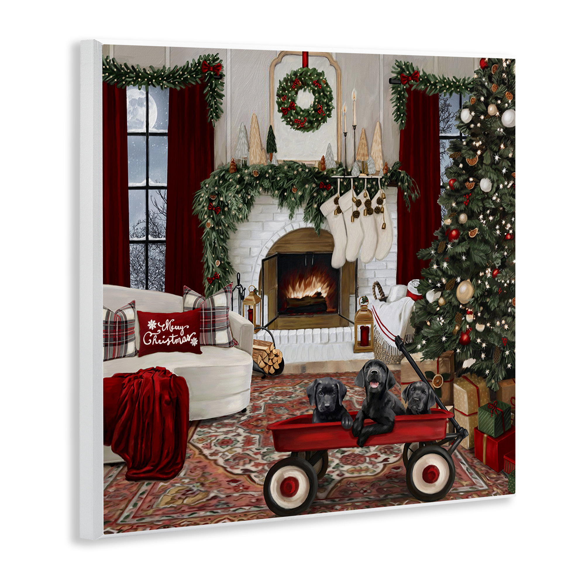 Stupell Industries Christmas Hearth Lounge Holiday Painting Unframed Art Prints Wall Art, 12 x 12