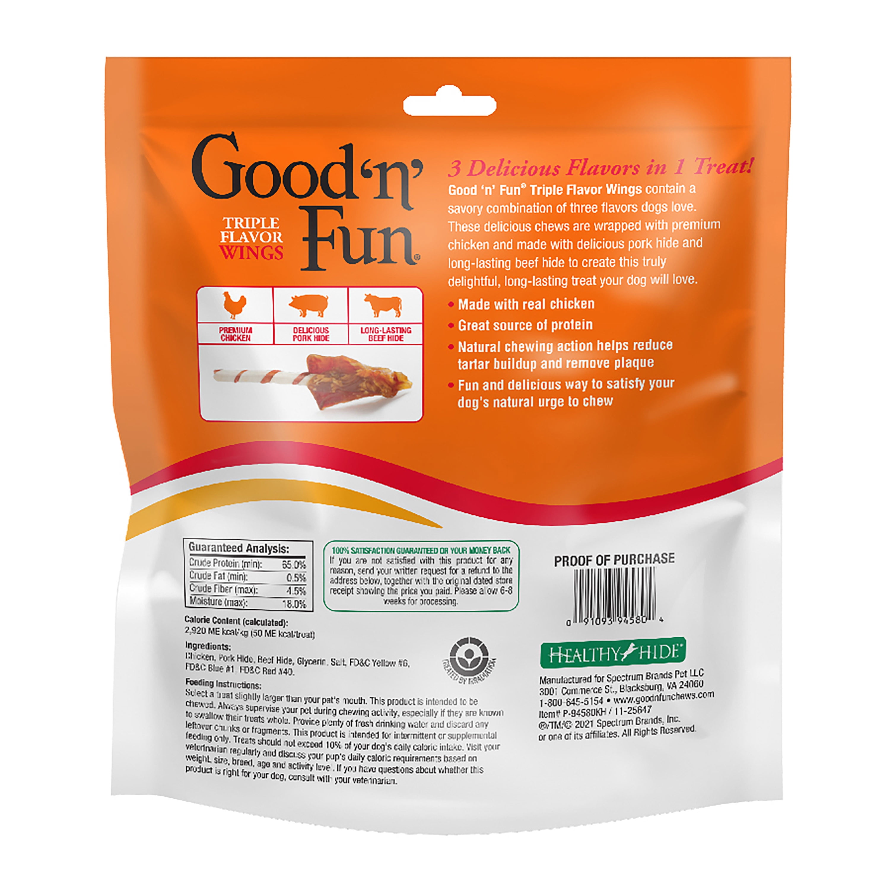 (3 pack) Good 'n' Fun Triple Flavor Wings, Rawhide Chew for All Dogs, 24 oz