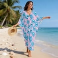 thumbnail image 5 of Xixirimido Blue Peacock Feather Pink Print Women’s Plus Size Beach Kaftan Dress V-Neck Batwing Sleeve Swimsuit Cover Up Flowy Caftan Dress for Pool, Cruise & Resort Wear, 5 of 7