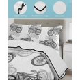 thumbnail image 3 of Quilts Queen Size Bedding Set, Black White Motorcycles Reversible Summer Quilt 3 Pieces, Modern Hand-Painted Vehicles Lightweight Bedspreads Coverlets with 2 Pillow Shams for All Seasons, 3 of 5