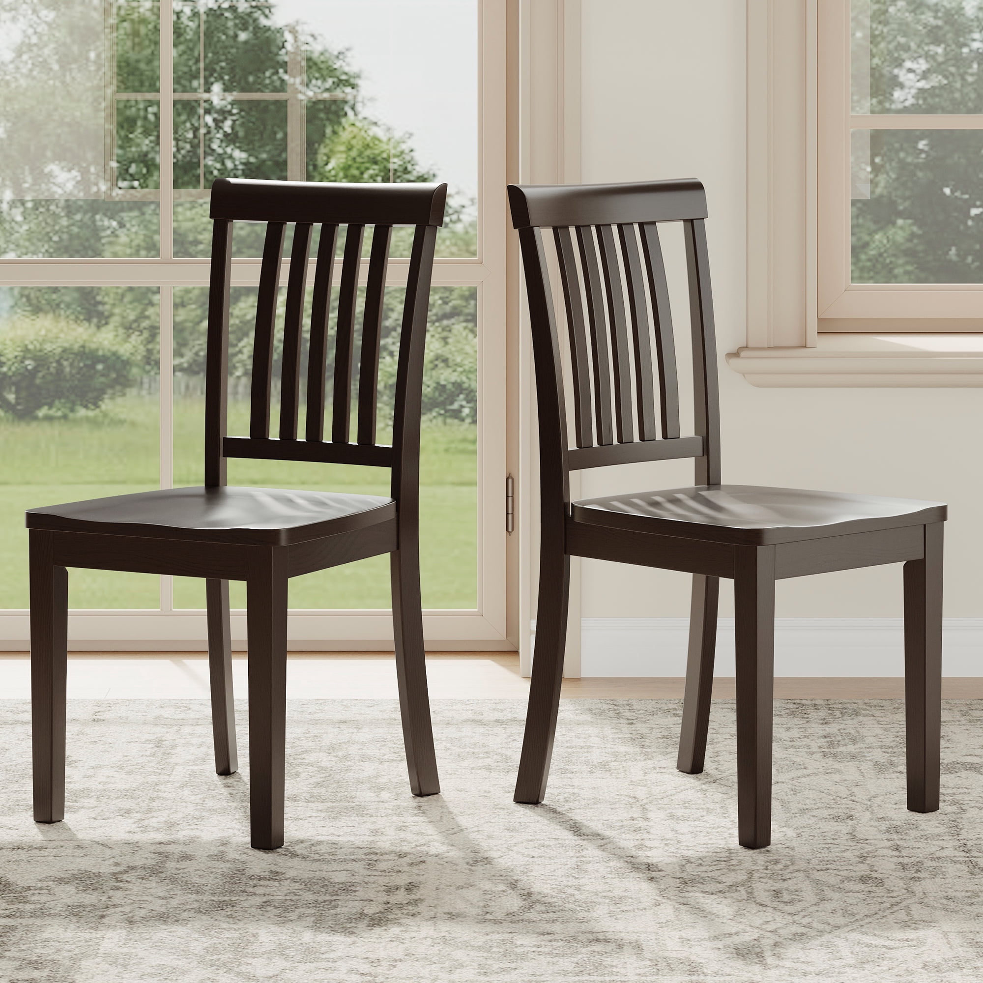 Wooden Windsor Dining Chairs Set of 2,for Kitchen,Dining Room, Dark Brown