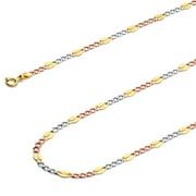 Wellingsale 14k Tri 3 Color Gold Polished Solid 3.7mm Stamped Figaro Chain Necklace with Spring Ring Clasp - 22"