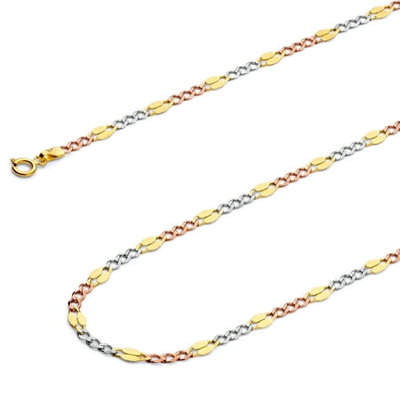 Wellingsale 14k Tri 3 Color Gold Polished Solid 3.7mm Stamped Figaro Chain Necklace with Spring Ring Clasp - 22"
