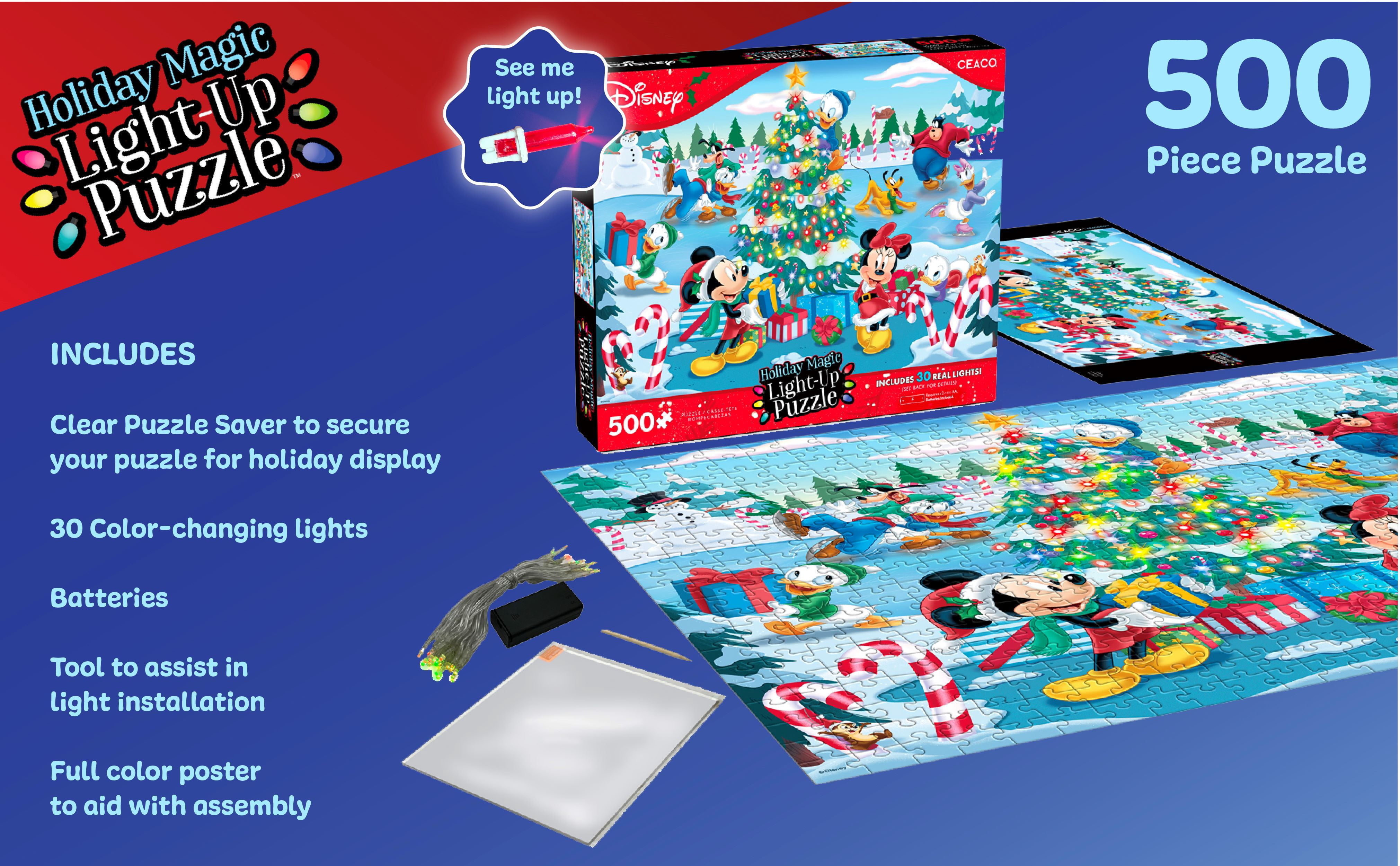 Ceaco Disney Mickey and Friends Holiday Magic Light Up 500-Piece Interlocking Jigsaw Puzzle