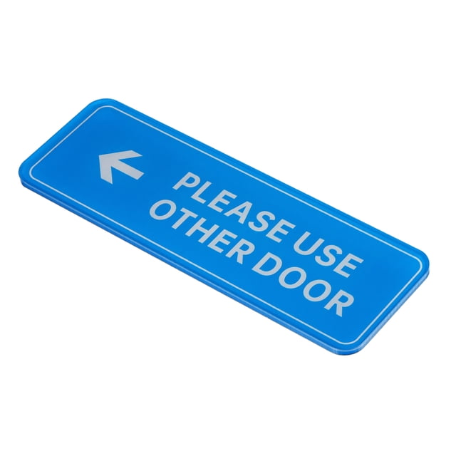 Letrero adhesivo de puerta acrílico de 9"x3" Uxcell 'Por favor, use la otra puerta' con flecha izquierda en azul