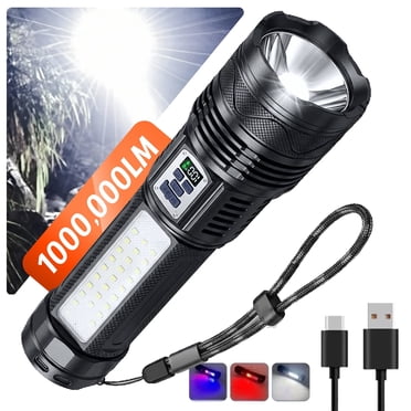 1000000LM Most Powerful LED Flashlight Rechargeable Type-C Flashlight Long Range 6000M Tactical Torch Light for Fishing Hunting