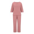 thumbnail image 5 of Turilly Two Piece Outfits for Women Fashion Round Neck Solid Long Sleeve Blouse +Loose Cotton Linen Pockets Pants Sets Womens Fall Winter Suit, 5 of 6