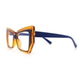 thumbnail image 6 of Womens Oversized Thick Squared Cat Eye Clear Lens Fashion Eyeglasses Blue Orange, 6 of 8