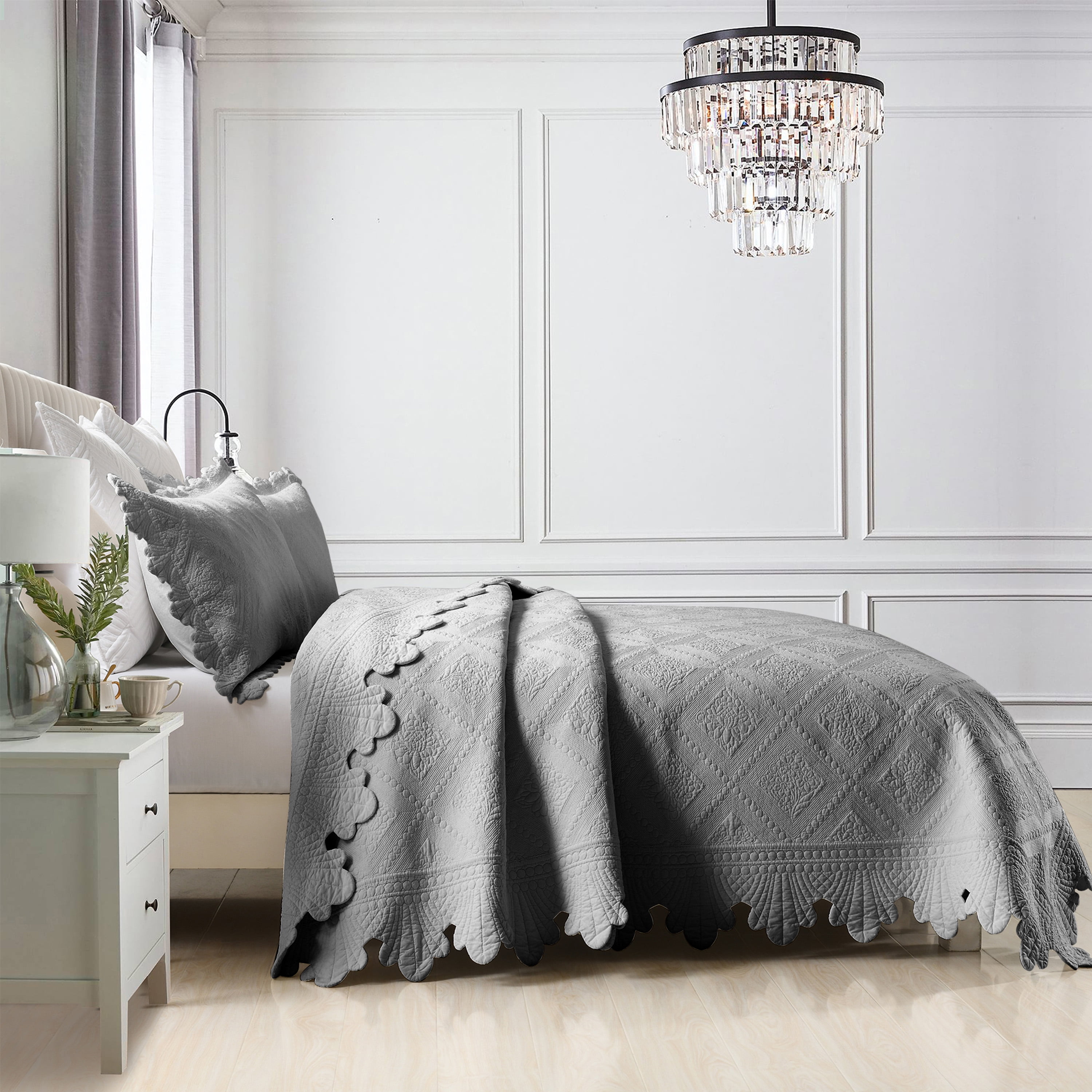 MarCielo 3Pcs 100% Cotton Oversized Quilt Bedspread Coverlet Set TK