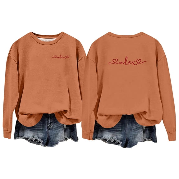Valentines Sweatshirts for Women Love Heart Long Sleeve Oversized Shirts Crewneck Spring Casual Clothes Light Brown 2XL