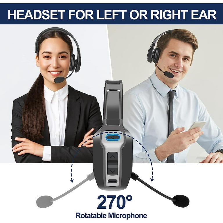 Trucker Bluetooth Headset, V5.0 Bluetooth Headset with Microphone Noise  Canceling, 18hr Talktime Wireless Headset with Standing Dock, Car Bluetooth