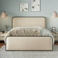 thumbnail image 2 of Modern Queen Size Metal Bed with Curved Upholstered Headboard and Footboard, Heavy Duty Platform Bed Frame with under Bed Storage for Bedroom, No Box Spring Needed, Beige, 2 of 7