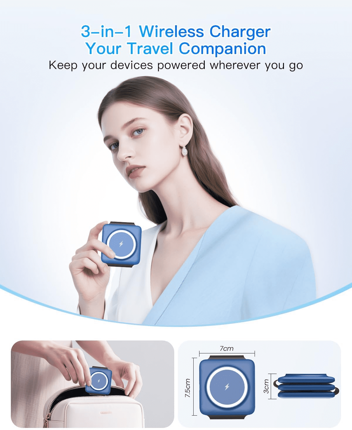 Charging Station for Apple Multiple Devices - Travel Charging Pad for iPhone 12-17 Pro Max Plus Watch & Airpods（Blue）