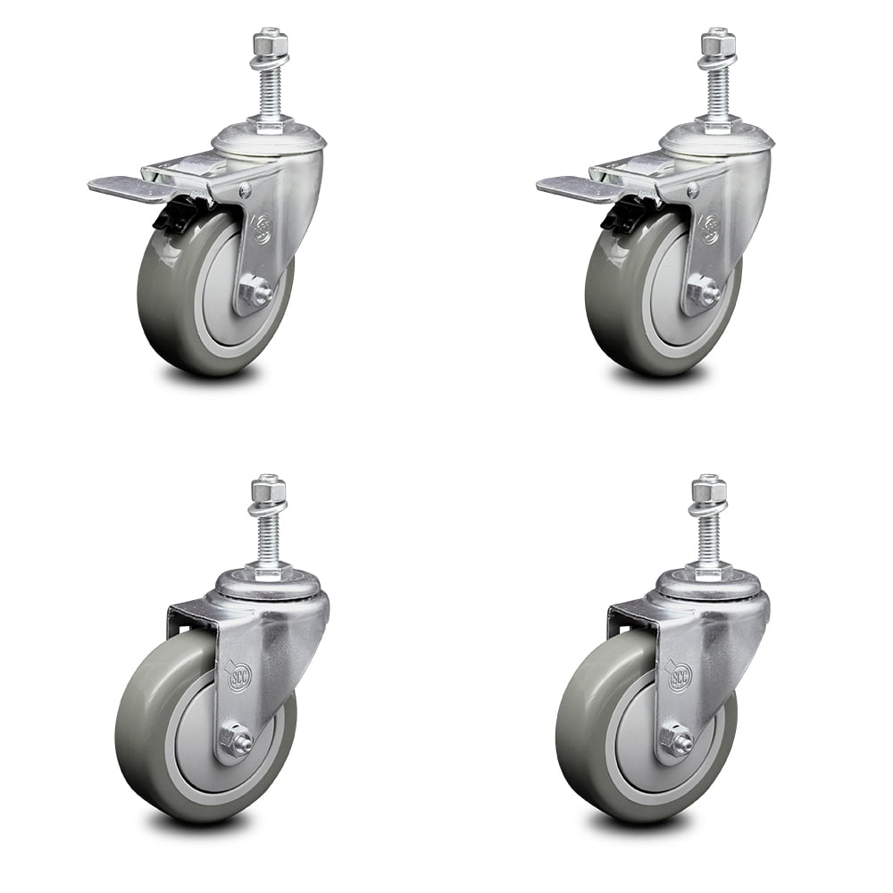 1000 lbs Total Capacity Includes 4 Swivel Service Caster Brand Polyurethane Swivel Threaded Stem Caster Set of 4 w/3 x 1.25 Gray Wheels and 12mm Stems 