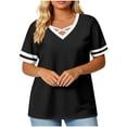 thumbnail image 2 of Women Blouses Tops Summer Short Sleeve V-Neck Blouses Casual Color Blocking Top, 2 of 6