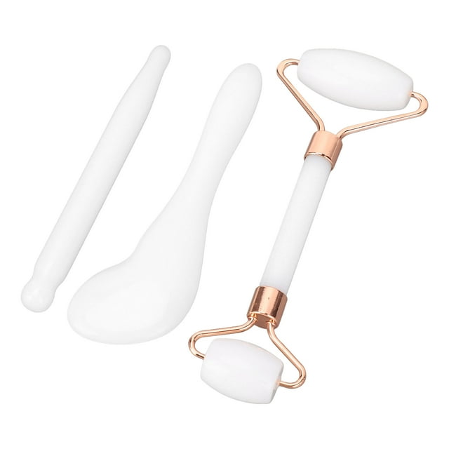 Ensemble Rouleau et Gua Sha Jadestone, Rouleau Jadestone à Main Double Tête pour Corps Vert, Blanc
