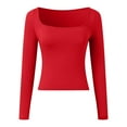 thumbnail image 4 of Women's Sexy Long Sleeve Crop Top Square Neck Basic Slim Fit T Shirt, 4 of 5
