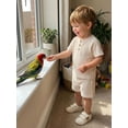thumbnail image 6 of Loicainy Baby Toddler Boys Waffle Clothes Set 3 6 12 18 24 Months 2T 3T Short Sleeve Henley Neck T-shirt with Elastic Waist Shorts Summer Outfit, 6 of 9
