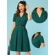 thumbnail image 2 of Vestidos estilo swing retro vintage de manga corta con cuello en V y botones para mujer de los años 50 Verde oscuro XS, 2 of 6