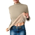 thumbnail image 4 of Splozh Basic Tops for Women Long Sleeve Shirts for Women Crewneck Solid Undershirt Pullover Casual Lightweight Warm Blouse Tops Khaki,M, 4 of 6