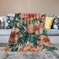 thumbnail image 2 of JRXY Exotic Floral Throw Blanket Tropical Flower Pink Hibiscus Palm Leaves Dark Green Decorative Soft Warm Cozy Flannel Plush Throws Blankets for Bedding Sofa Couch White, 2 of 6