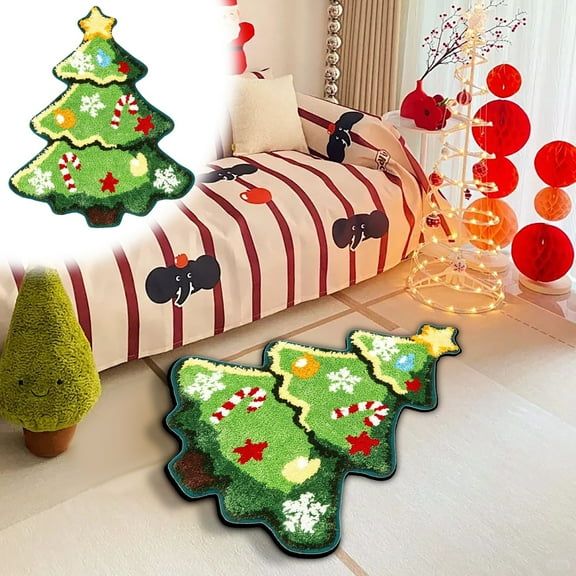 PALIFEUR Christmas Rugs for Living Room, 24 x 16 Inch Holiday Stree Shape Decor Area Rug for Bedroom, Non Slip Washable Christmas Living Room Rug for Festival Party Decorations