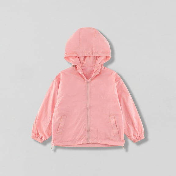 AUNVITO 5-15Y Kids Lightweight Hooded Windbreaker Zipper Front Jacket with Pockets, Casual Loose Fit Nylon Spandex Outdoor Coat